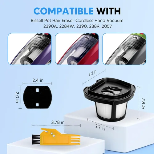 Miniatura 2 de Filtro de vacío de repuesto de 2284W 2390A para Bissell Pet Hair Eraser Filter Hand Vacuum 2390 2389 2579, comparado con la pieza # 1614212 1614203
