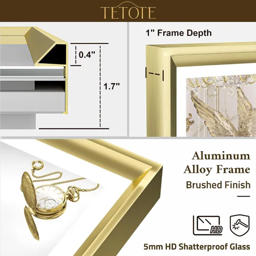 Miniatura 2 de TETOTE Espejo LED dorado para baño, marco de metal de 20 x 28 pulgadas, espejo de tocador iluminado frontal y retroiluminado, barroco, antiniebla