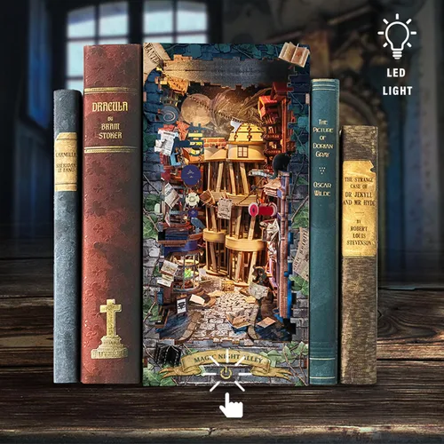 Miniatura 2 de Kit de rincón de libros mágico - Kit de casa de muñecas en miniatura DIY para adultos y adolescentes, rompecabezas de madera 3D para estantería