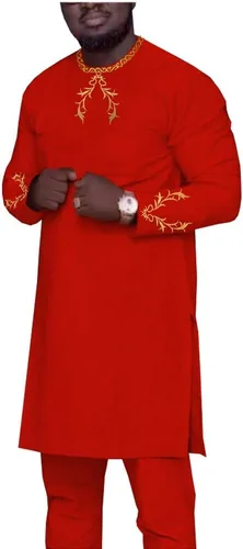 Conjunto de ropa casual africana de moda para hombre, camisas y pantalones Dashiki de 2 piezas, trajes de manga larga Bazin Riche