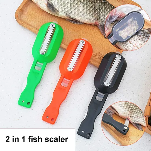 Miniatura 6 de Escalador de pescado con cuchillo, removedor de escamas de pescado, raspador de escamas de pescado con tapa cubierta, 2 en 1 limpiador de pescado