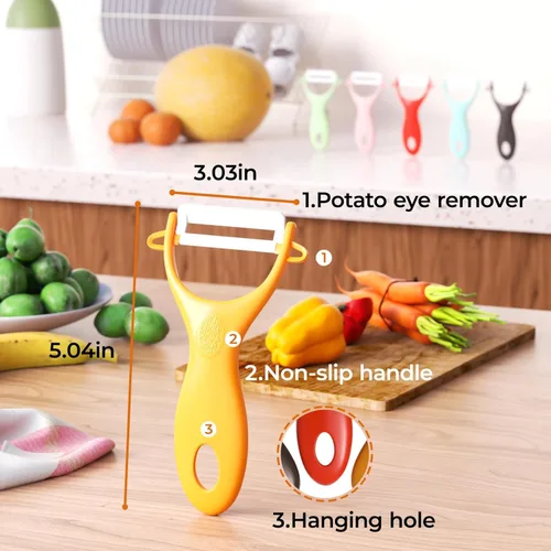 Miniatura 6 de Trez Treamer Juego de 6 peladores de verduras con hoja afilada, pelador de manzana de cerámica, patatas y pelador de papas, pelador de verduras