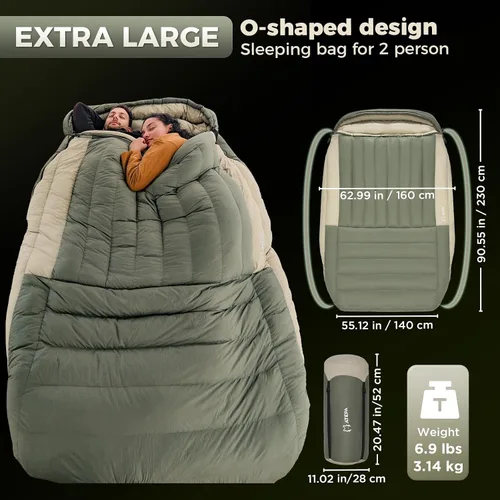 Miniatura 3 de ATEPA Down Sleeping Bag, 700FP Cold Weather Wide XL 3 Season Double/Single Sleeping Bags for Adults with Compression Sack for Camping Backpacking