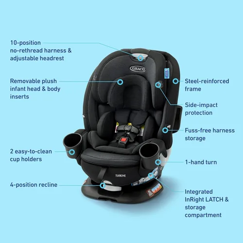 Miniatura 8 de Graco Turn2Me Asiento de Auto Convertible Giratorio 3 en 1, Cambridge, rotación orientada hacia atrás, modo orientado hacia adelante, Elevador