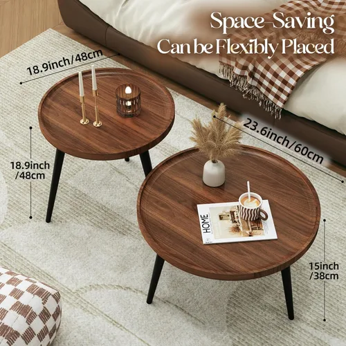 Miniatura 2 de 2 piezas de mesa de centro moderna de mediados de siglo, redonda para sala de estar, fácil de montar, mesas de centro anidables, mesa de centro