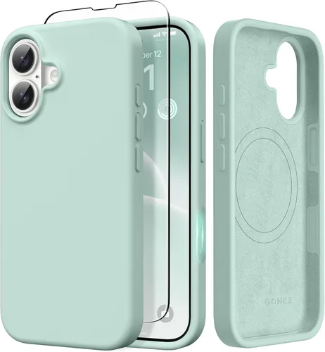 Miniatura 99 de GONEZ Funda de silicona para iPhone 14 Pro Max, compatible con MagSafe, con protector de pantalla + protector de lente de cámara, silicona líquida a