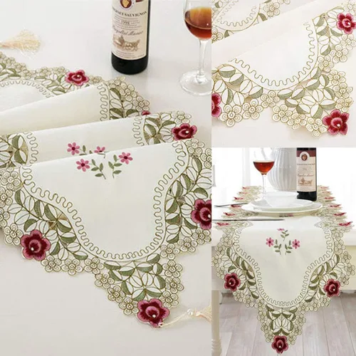 Miniatura 6 de LeLehome - Mantel de encaje bordado con flores color café
