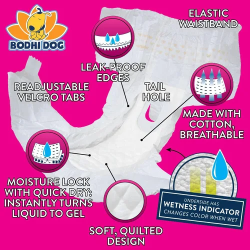 Miniatura 2 de Bodhi Dog Pañales desechables para perras, pañales súper absorbentes para el ciclo de calor de la hembra, ajuste ajustable para entrenamiento