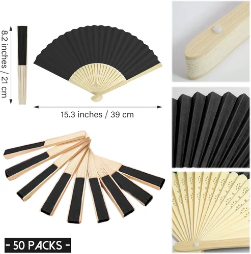 Miniatura 2 de 50 abanicos de papel para mano, ventilador plegable de bambú, ventilador de mano, ventilador de papel plegado para bodas, fiestas y decoración
