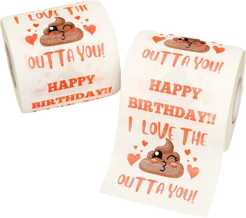 Divertido rollo de papel higiénico de feliz cumpleaños con mensaje "I Love You" – Regalo romántico de cumpleaños – Regalo de cumpleaños único para