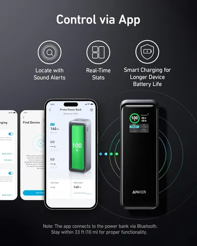 Miniatura 3 de Anker Prime Power Bank, cargador portátil de 27,650 mAh de 3 puertos y 250 W para viajes, aprobado por la TSA, aplicación inteligente, para MacBook
