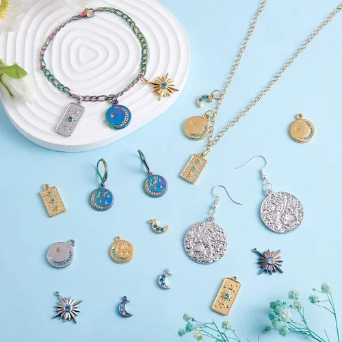 Miniatura 5 de 14 dijes de estrella de luna 304 de acero inoxidable con diamantes de imitación colgantes para manualidades, joyas, collares, aretes, suministros