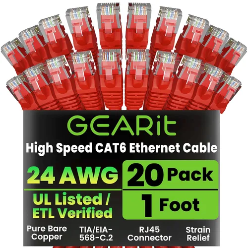 Miniatura 35 de Paquete de Cable Ethernet Cat 6 GEARit - Pack de 10 cables de conexión Ethernet Cat6 de 15 pies Cable de conexión de red RJ45, conectores dorados