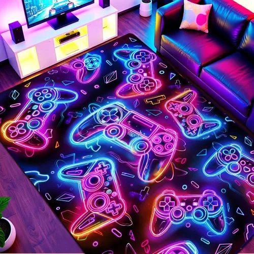 Miniatura 10 de Alfombras de área de juegos para niños, alfombras geniales para jugadores, adolescentes, alfombras grandes de videojuegos para dormitorio, consola