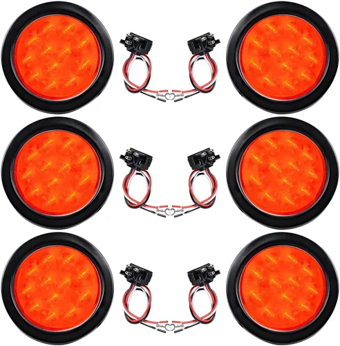 Miniatura 62 de Kit de tapones de cableado con cubierta de hule para luz trasera LED redonda de 4", 12 ledes, para RV, camioneta Luz roja - Lente transparente