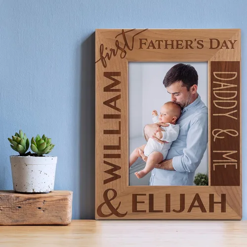 Miniatura 3 de Regalos para papá por primera vez, marco de fotos personalizado, 4 x 6 pulgadas, marcos grabados personalizados con nombre, texto, primer día