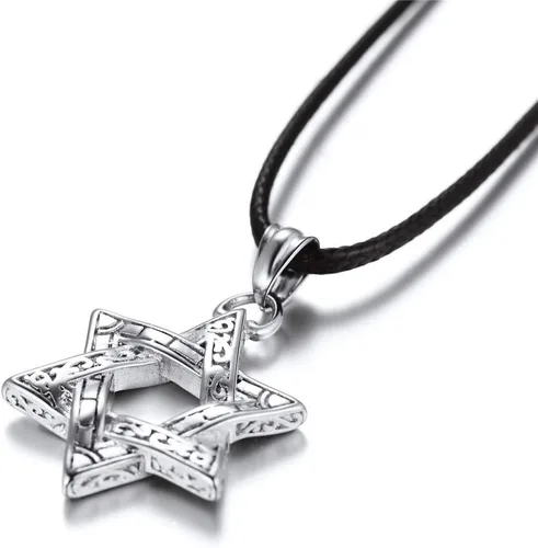 Miniatura 62 de U7 - Collar con Estrella de David para hombres y mujeres, dije hexagonal de acero inoxidable con cruz/piedra de rubí/collares clásicos judíos