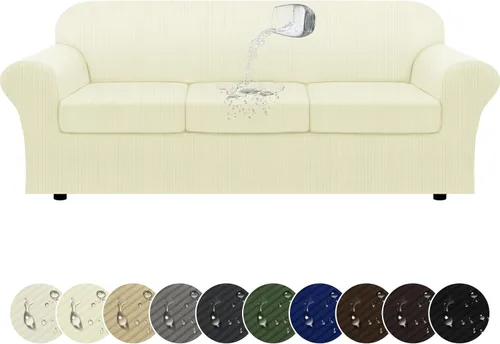 Miniatura 50 de Funda impermeable para silla con brazos, juego de 2 piezas, funda a rayas para 1 sofá separado con cojín en T, fundas de sillón de tela