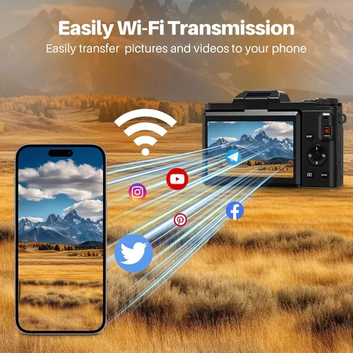 Miniatura 4 de Cámara digital 4K para fotografía, enfoque automático de zoom 16X 64MP WiFi Cámara compacta de viaje, cámara de vlogging para YouTube, pantalla