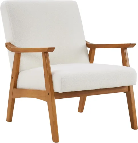 Modern Accent Lounge Chair for Living Room, Armchair Single Solid Wood Armrest Teddy Velvet Leisure Sofa Chair Indoor Comfy Reading Chair Leisure
