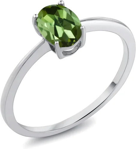 Miniatura 14 de Gem Stone King Anillo de compromiso solitario con piedra preciosa de oro blanco de 10 quilates, ovalado, 0.27 x 0.19 pulgadas, anillo de promesa