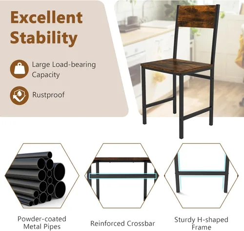 Miniatura 8 de Giantex Juego de 2 sillas de comedor, sillas de cocina industriales con patas de metal, respaldo inclinado, veta de madera rústica, sillas laterales