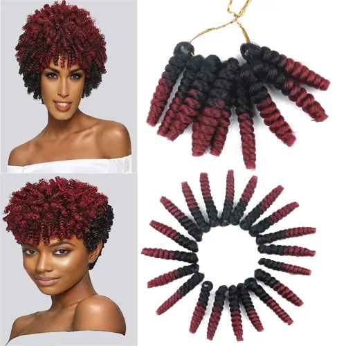 Miniatura 40 de Saniay - 3 paquetes de trenzas de ganchillo cortas trenzadas de ganchillo con espiral, rizos con espiral jamaicana, 20 mechones por paquete