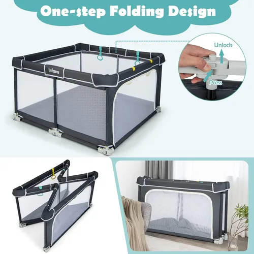 Miniatura 2 de INFANS Corralito plegable para bebés, 50 x 50 pulgadas, grande con puerta, malla suave y visible, centro de actividades para niños para interiores