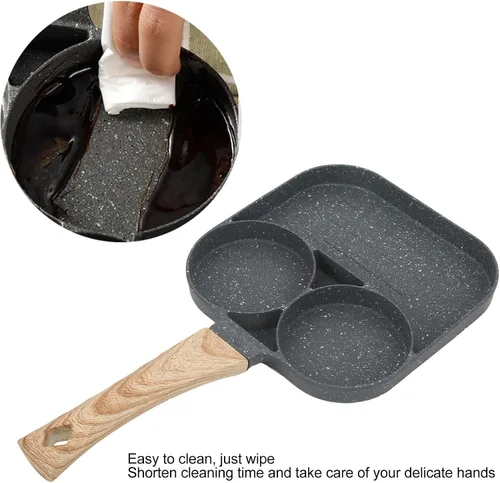Miniatura 5 de Fdit Sartén para huevos fritos, sartén de huevos con tapa antiadherente de 3 secciones divididas para panqueques, sartén de aleación de aluminio