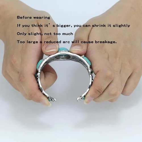 Miniatura 7 de Pulsera de turquesa comprimida con base chapada en rgentium antiguo para mujer, joyería de moda