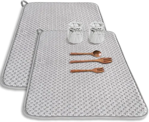 Miniatura 12 de Paquete de 2 alfombrillas de microfibra para secar platos, escurridor de platos absorbente para encimera de cocina, almohadillas de secado de platos
