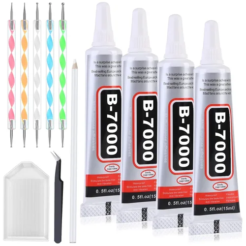 B7000 - Kit de pegamento con aplicador de diamantes de imitación, pegamento transparente B-7000 con punta de precisión, bolígrafos punteados 4