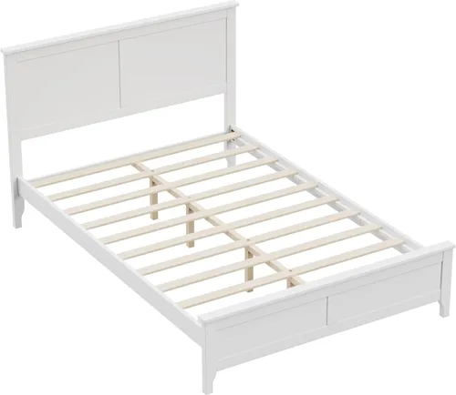 Miniatura 5 de Cama de plataforma de madera maciza de estilo moderno con cabecero, estribo, marco de cama de madera y patas de soporte central de madera maciza,
