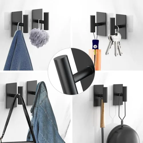 Miniatura 3 de PMMASTO Ganchos adhesivos, ganchos adhesivos de acero inoxidable negro mate para colgar, ganchos autoadhesivos de pared de ducha, ganchos
