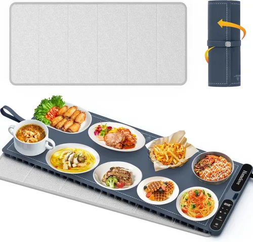 Miniatura 13 de Homelove Tapete de calentamiento para alimentos – Bandeja de calentamiento eléctrica rápida de superficie completa con 7 ajustes de temperatura