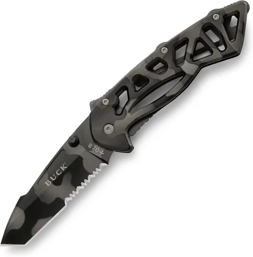 Buck Knives 0870 - Cuchillo táctico de hueso plegable, parcialmente dentado, con clip