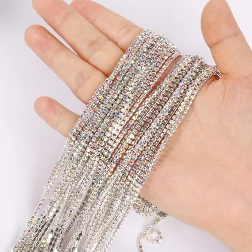 Miniatura 4 de Cadikez - Cadena de diamantes de imitación de 10 metros (11 yardas), cadena de cierre de diamantes de imitación arcoíris AB, cadena de cristal