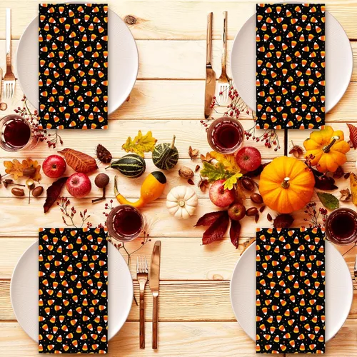 Miniatura 7 de Whaline Servilletas desechables para invitados de Halloween de 4.3 x 7.8 pulgadas, servilletas desechables de maíz caramelo naranja y negro