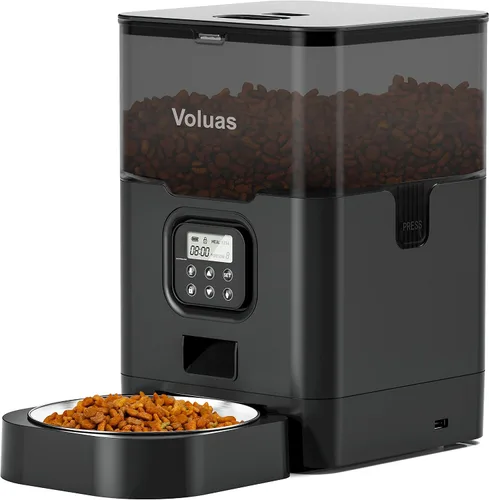 Miniatura 13 de VOLUAS Comederos automáticos para gatos, comedero cronometrado para mascotas para gatos y perros con dispensador de alimentos secos, bolsa blanco
