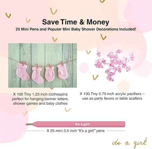 Miniatura 5 de Dessie Juegos de baby shower para niñas, juego definitivo para baby shower, 9 juegos únicos de baby shower para niñas, 100 mini pinzas para la ropa