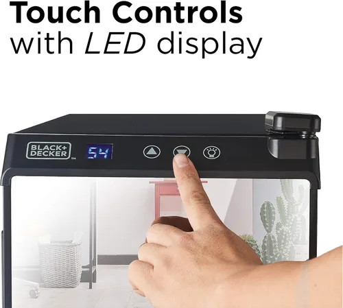 Miniatura 3 de BLACK+DECKER Refrigerador de vino de 6 botellas, enfriador de vino con frente espejo, mini refrigerador de vino termoeléctrico, BD60316