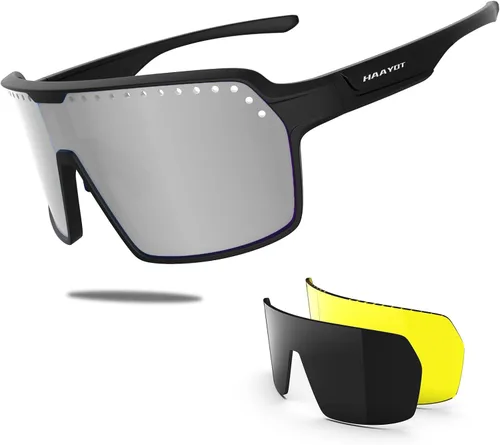 HAAYOT Lentes de sol polarizados para ciclismo, deportes para hombres y mujeres, béisbol, correr, pesca, ciclismo, con 3 lentes, color negro y
