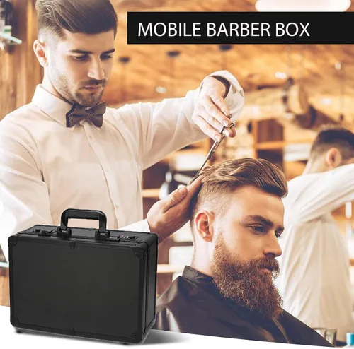 Miniatura 5 de Estuche de peluquero portátil para cortapelos y suministros, doble capa grande, herramientas de viaje, caja organizadora, kit de peluquería Negro