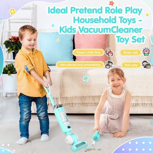 Miniatura 3 de Set de juguete de aspiradora para niños para niños pequeños - 2 piezas de juguete de aspiradora para niños pequeños de 3+ años con efectos de Verde