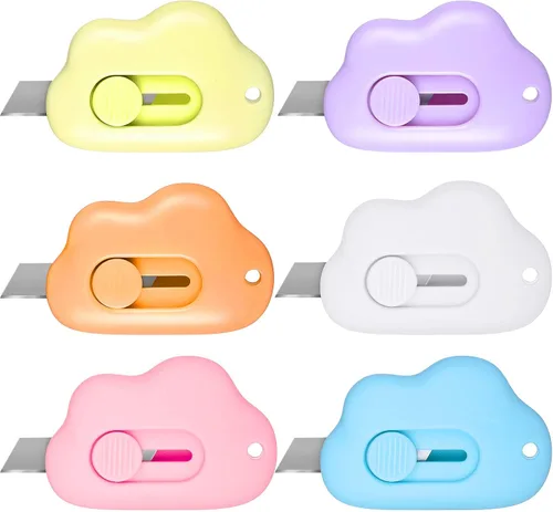 Zonon 6 piezas mini abrecartas retráctil, pequeño y lindo llavero cortador de caja, pequeños cuchillos retráctiles utilitarios abrecartas para