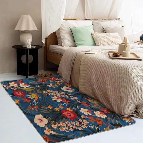 Miniatura 3 de Alfombra botánica de 2 x 3 pies, alfombra botánica para entrada, sala de estar, dormitorio, alfombra de área pequeña con flores tropicales