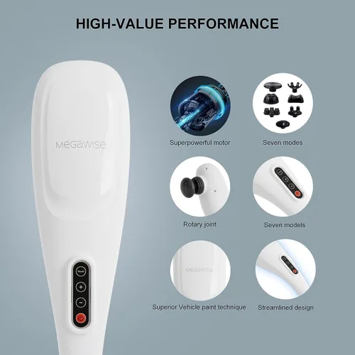 Miniatura 2 de MEGAWISE Masajeador de espalda inalámbrico para hombros, cintura, piernas, batería recargable de 3200 mAh, 5 velocidades y 5 + 2 nodos de masaje, 5
