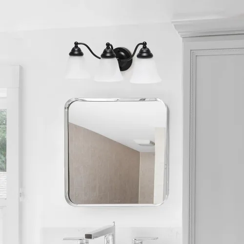 Miniatura 4 de Simple Designs VT1023-BLK 19.25 pulgadas clásicas 3 luces de metal y mármol esmerilado blanco con forma de campana de vidrio con forma de campana