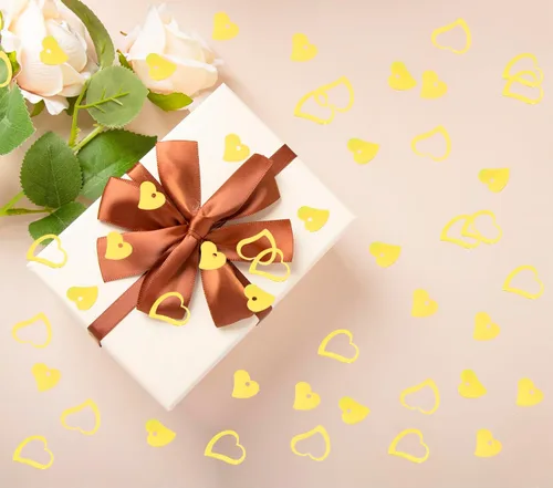 Miniatura 6 de ONLYKXY 1200 piezas de confeti en forma de corazón, decoración de mesa de boda, confeti con purpurina para fiesta de boda (amarillo brillante)