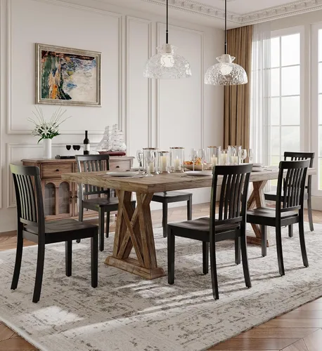 Miniatura 9 de Juego de 2 sillas de comedor, sillas de madera de granja con respaldo alto de husillo, sillas de madera de 17.3 pulgadas para cocina y comedor